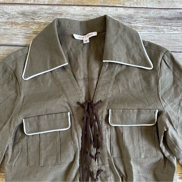 Alice + Olivia Linen Shirt Top Lace Up Front S - Picture 2 of 7